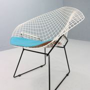 Diamond chair by Harry Bertoia in white & black metal and new blue seating