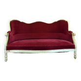 Vintage red velvet Louis XV style canapé with a patinated frame 674-1