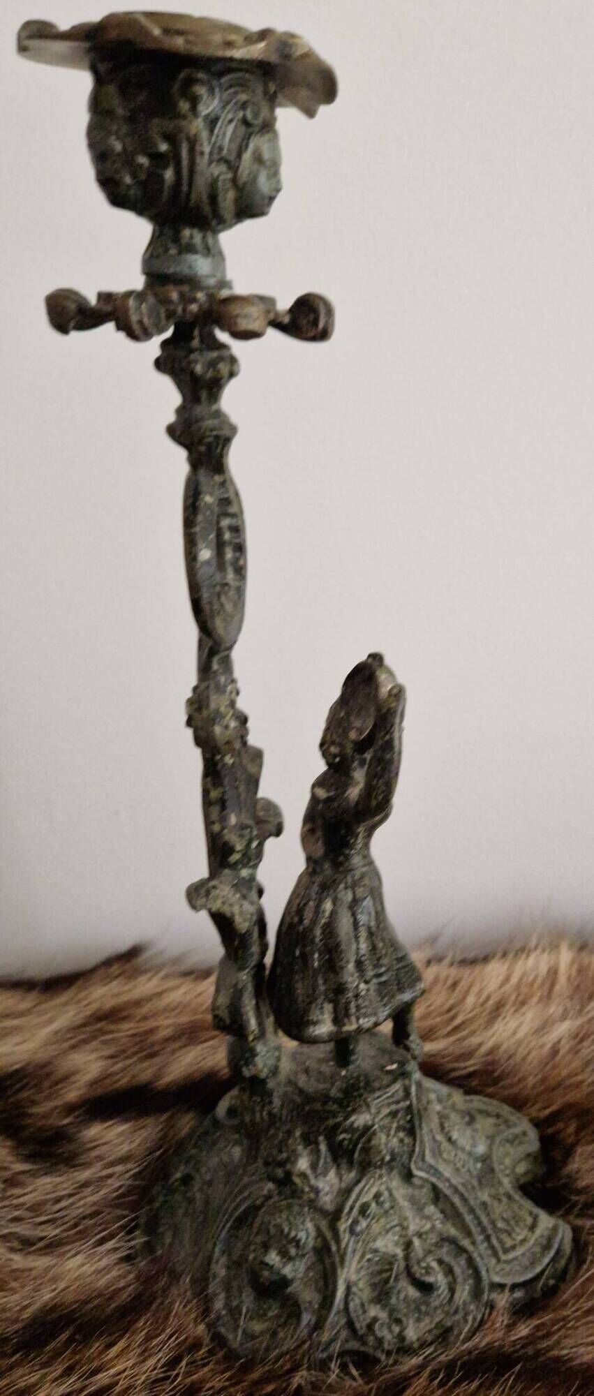 Ornamental candlestick in patinated bronze – Louis XV Rococo style – 19th century