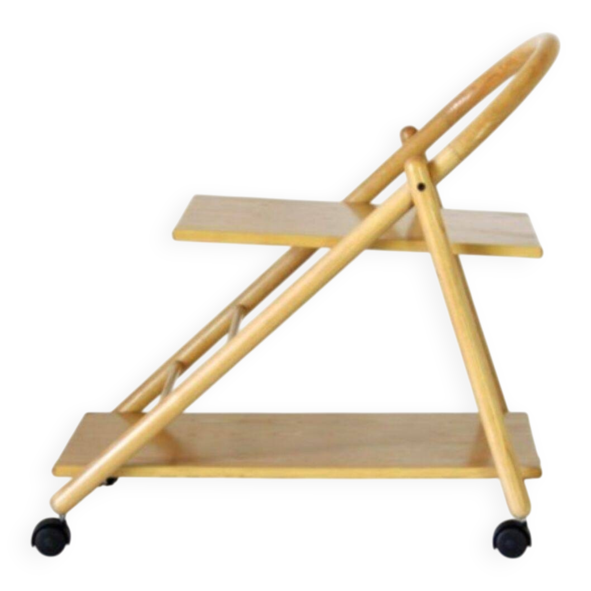 Vintage Bar Cart with Solid Wood Structure and Wheels, Italy 1980s