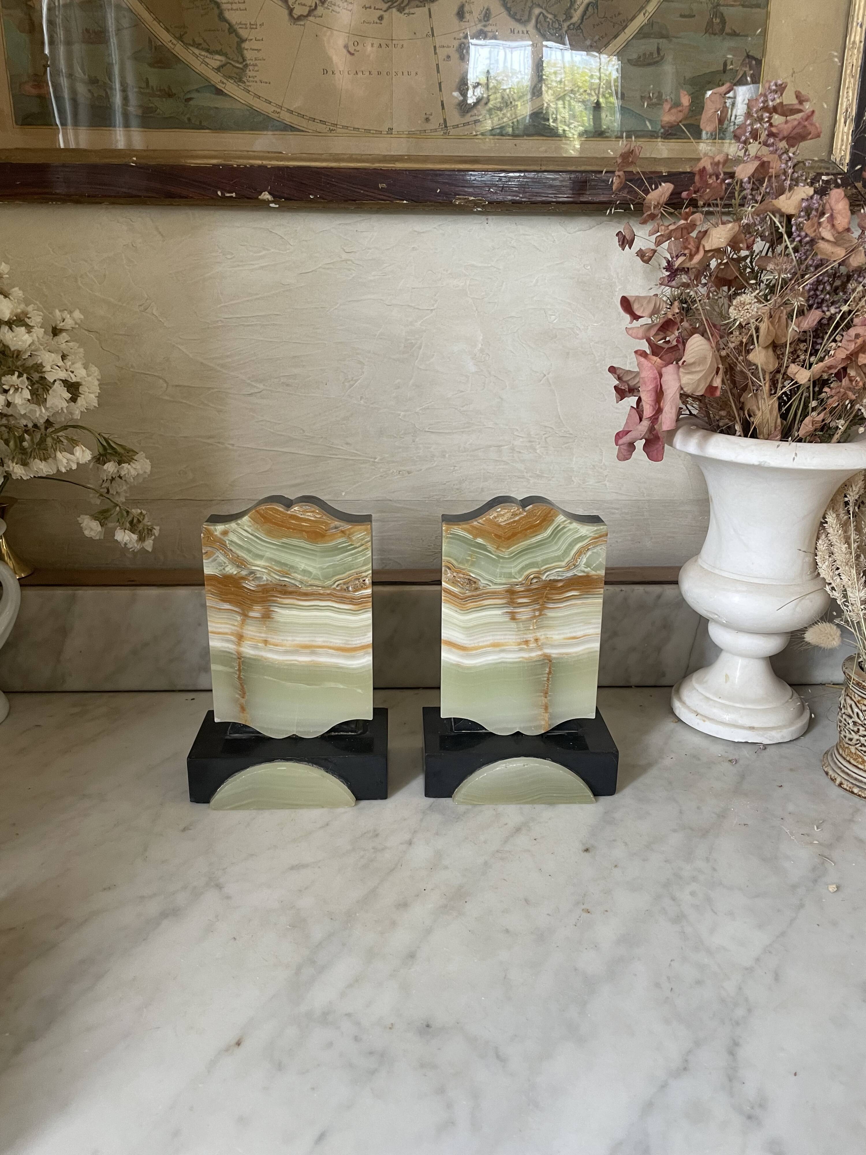 Art Deco onyx and marble bookends