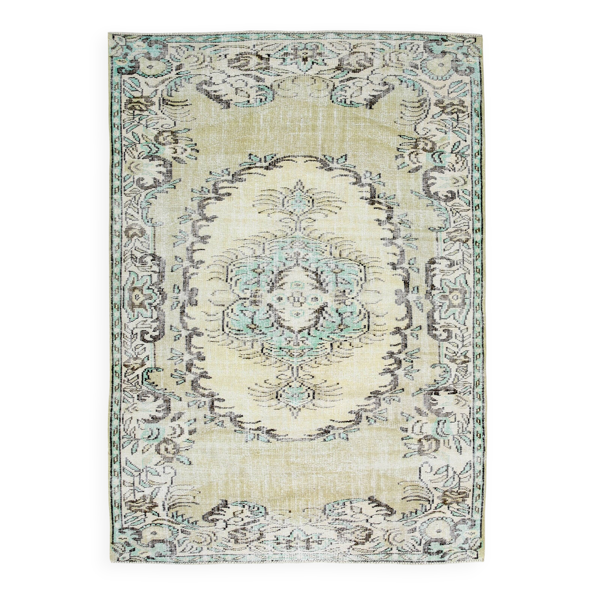 Tapis persan oriental vert clair et jaune 5x8, 165x238 cm