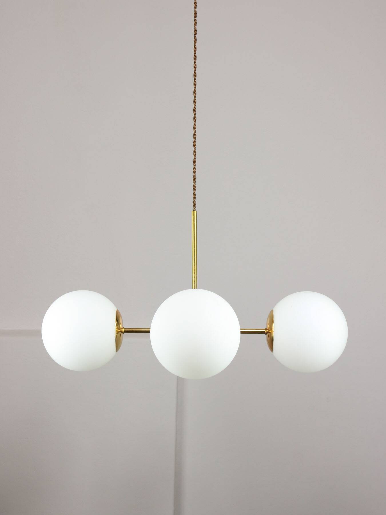 Italian Mid Century Golden Sputnik Chandelier with Opaline Shades, 1960s