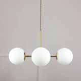 Italian Mid Century Golden Sputnik Chandelier with Opaline Shades, 1960s