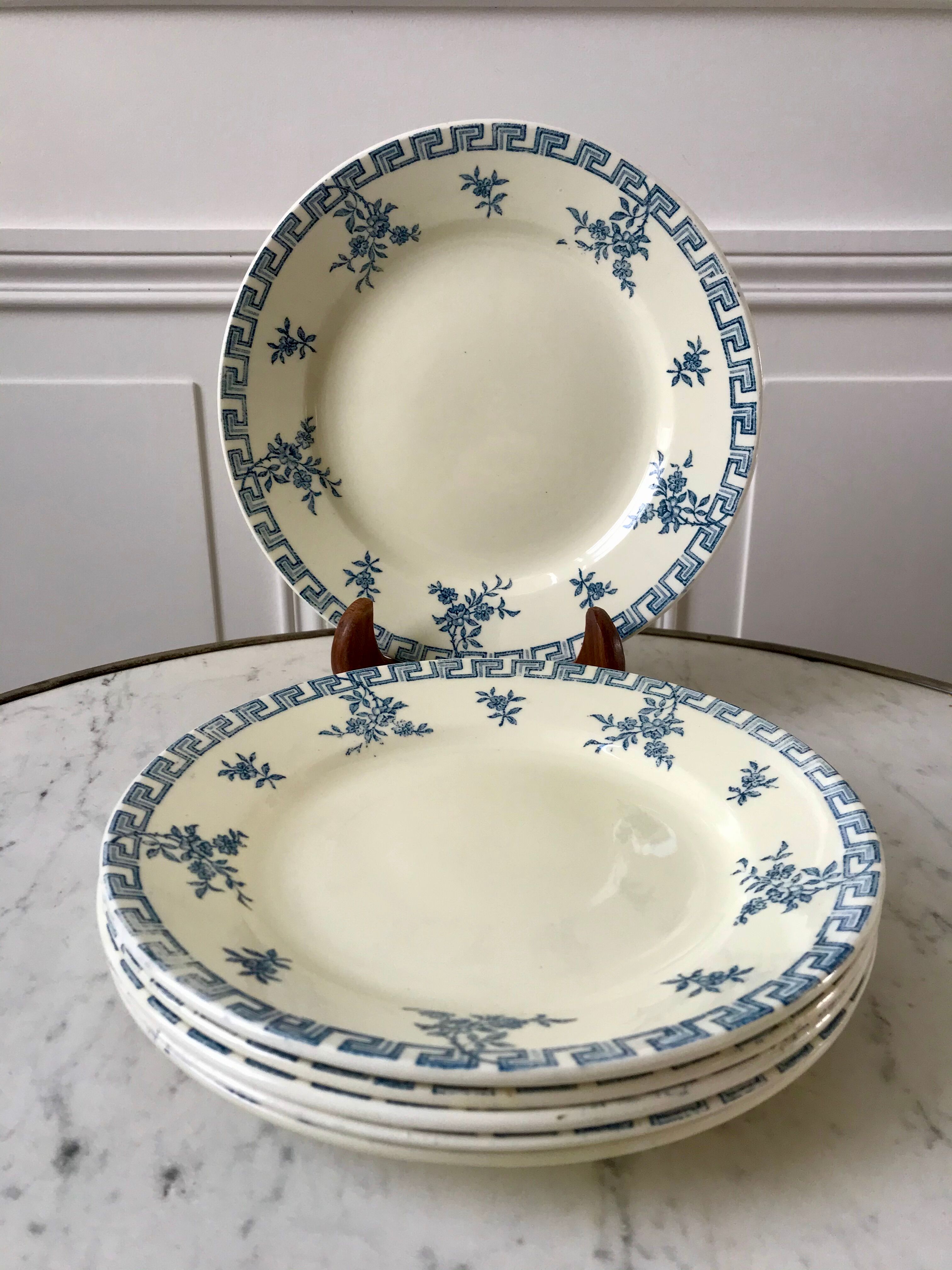 set of 6 dessert plates Terre de Fer St Amand model "Athens" XXth