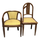 Set of a chair and an armchair in wood and yellow fabric
