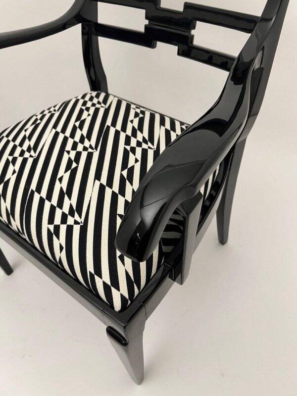 Art Deco Armchairs in Black Lacquer and Black-Creme Fabric, 1925