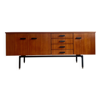 Modernist vintage teak sideboard in Scandinavian Guariche style, Minvielle, 50s and 60s