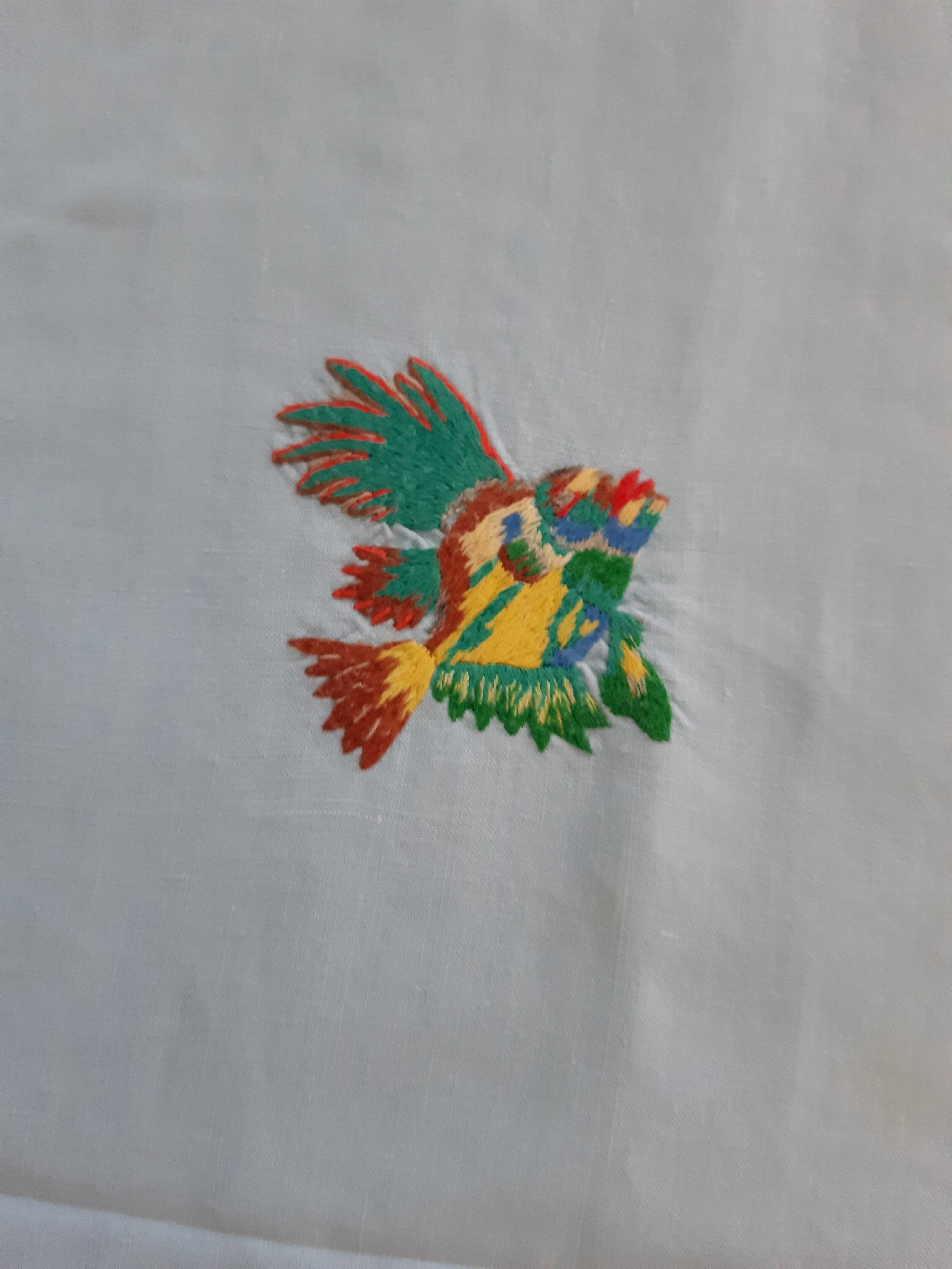 Hand-embroidered tablecloth exotic fish towels
