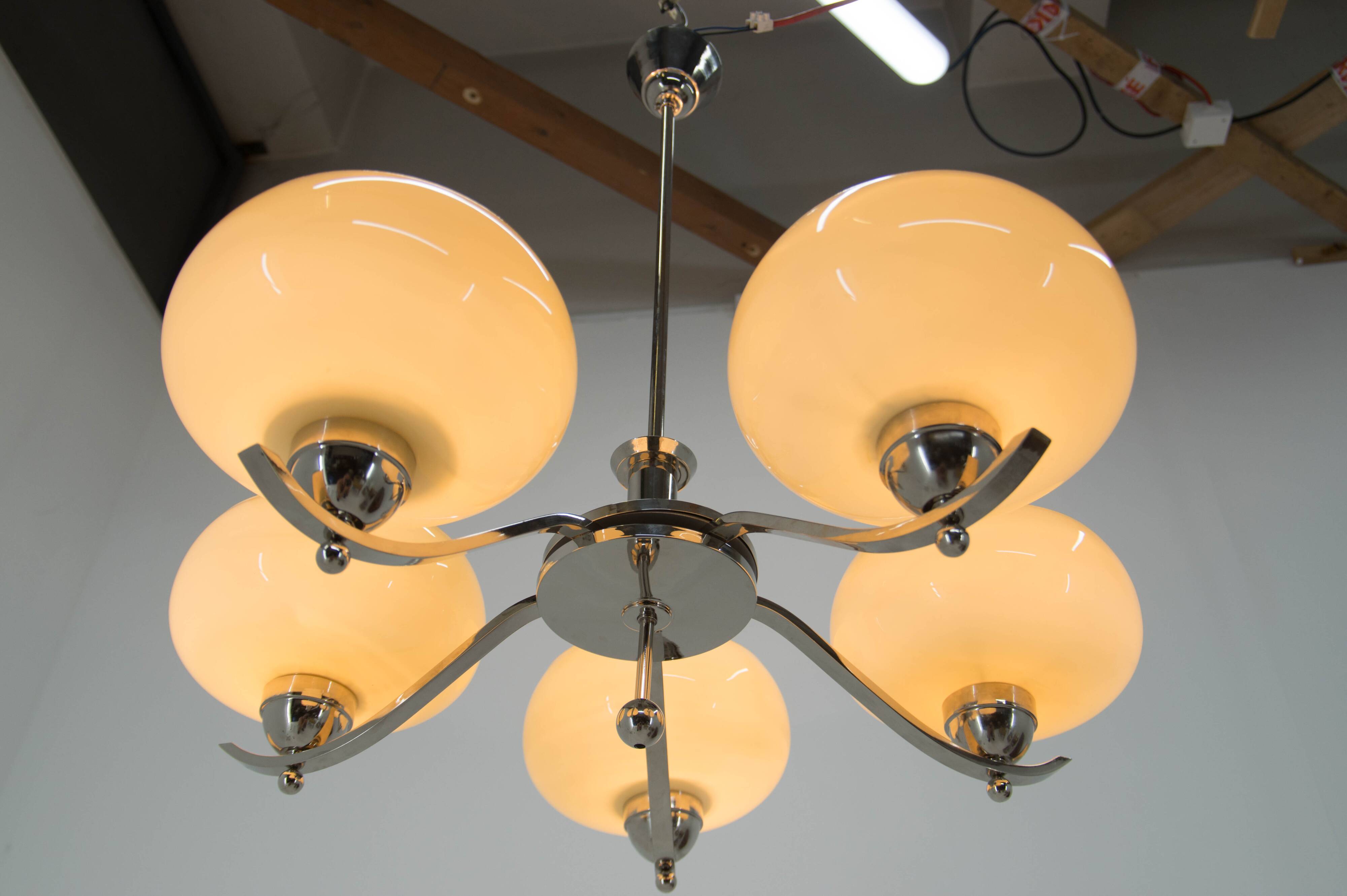 Art Deco Nickel-plated Chandelier, 1930s