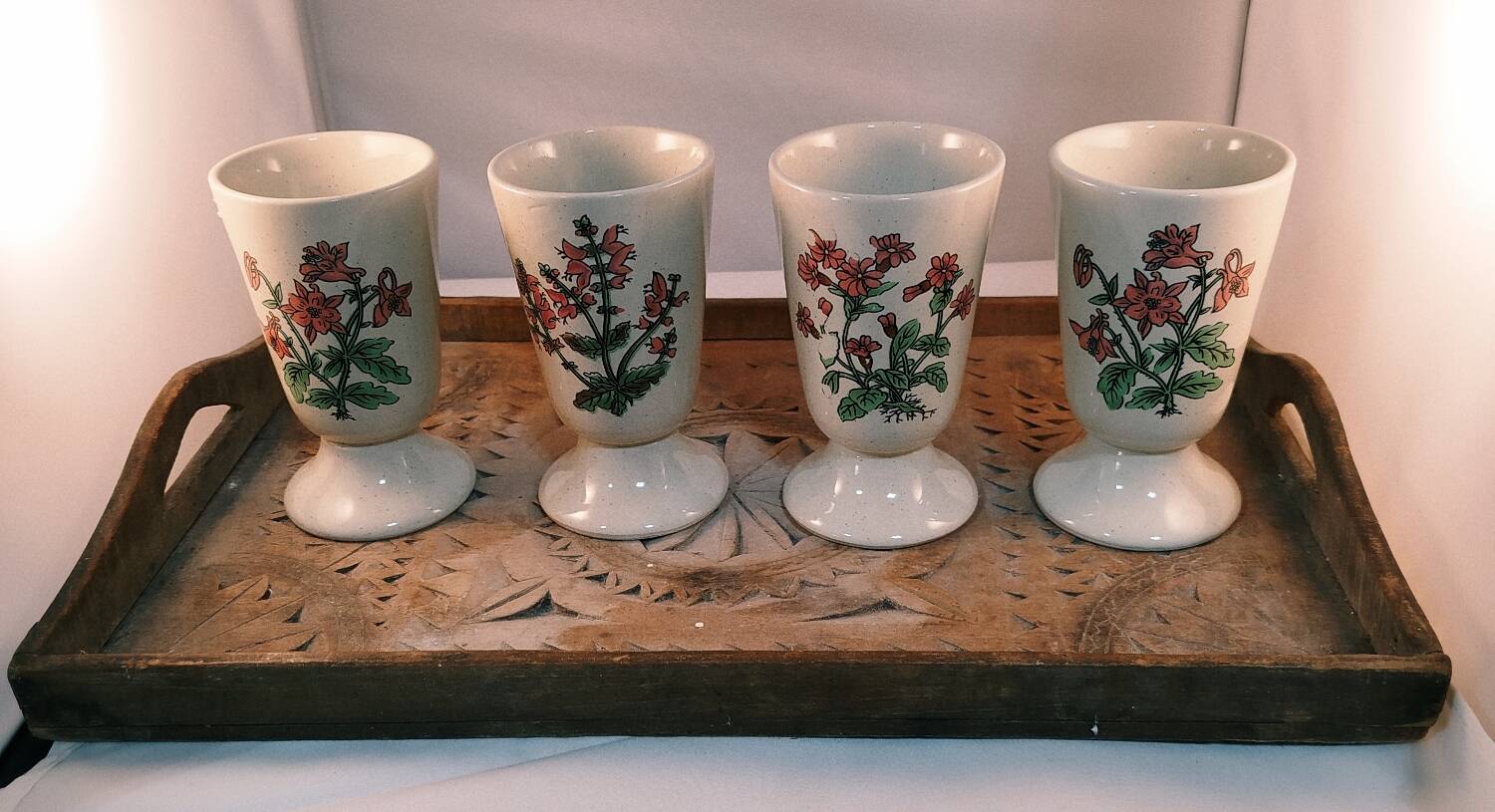 4 flowering stoneware mazagrans, 1970s