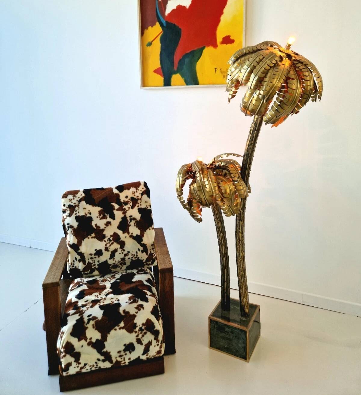 Vintage Hollywood Regency Brass Palm Tree Floor Lamp Maison Jansen Style 1970
