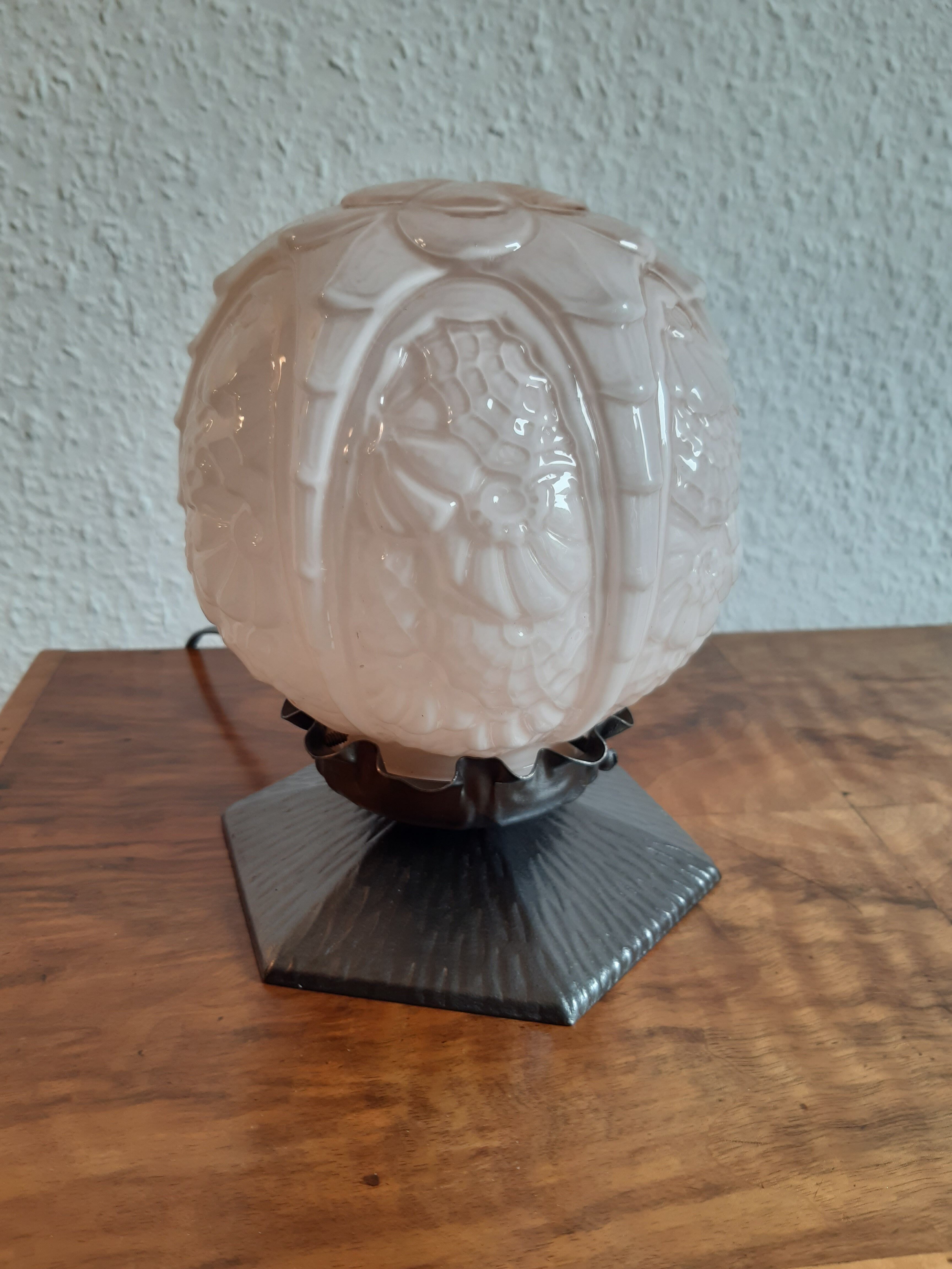 Old little lamp art deco light ball molded glass rosé