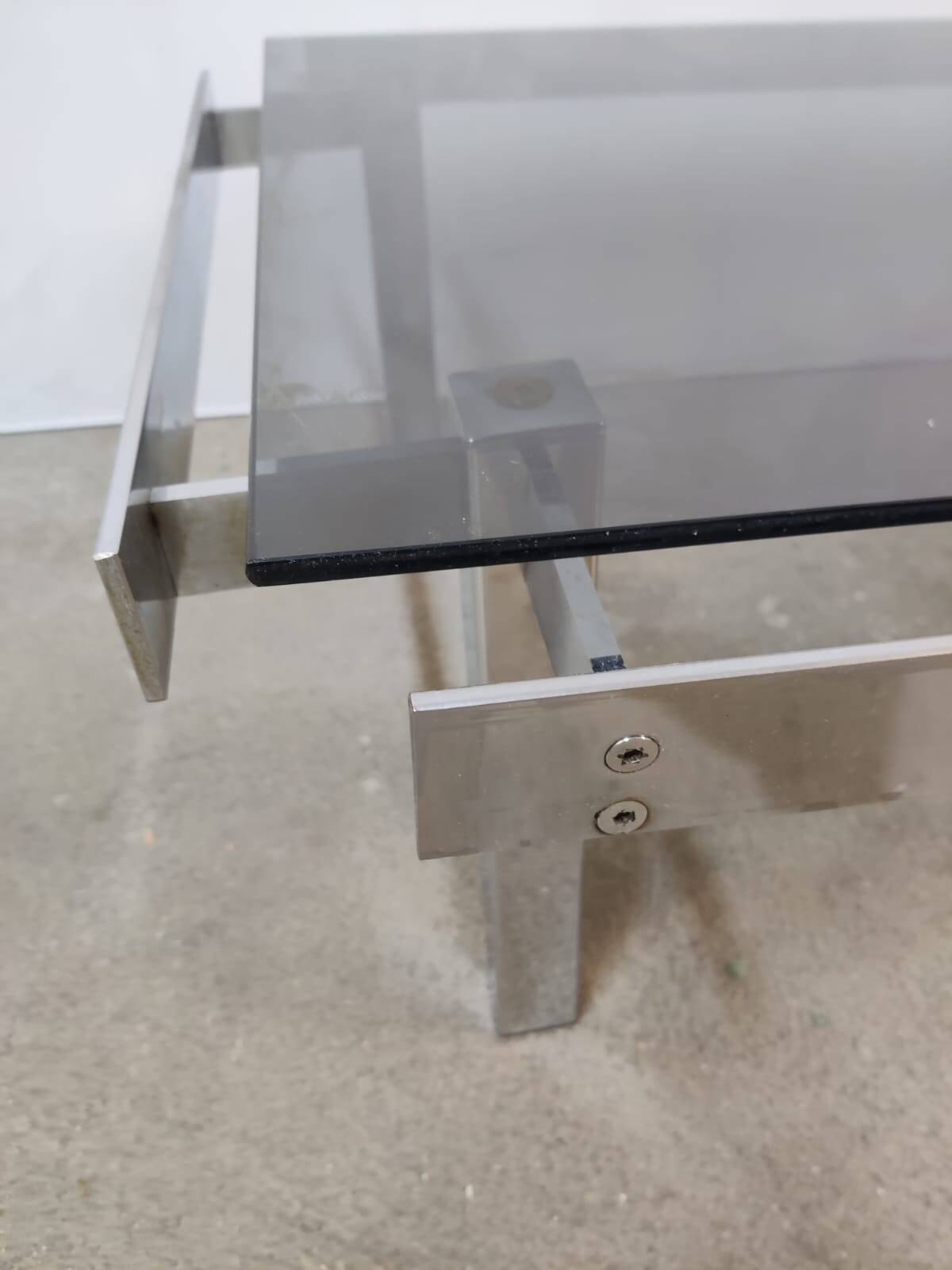 Vintage coffee table in metal and smoked glass