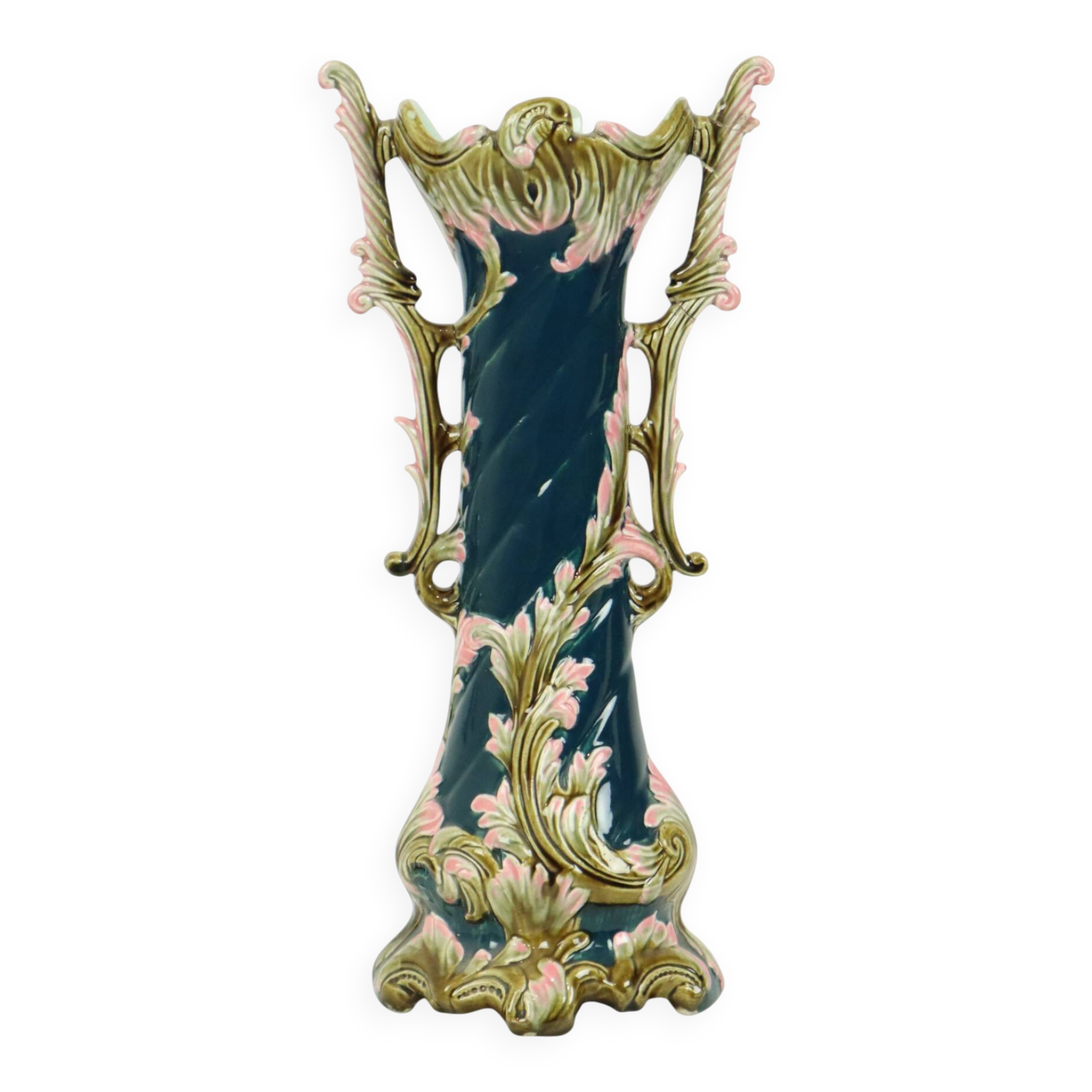 Antique Blue Art Nouveau Vase Rococo Style 38cm