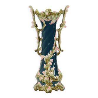 Antique Blue Art Nouveau Vase Rococo Style 38cm
