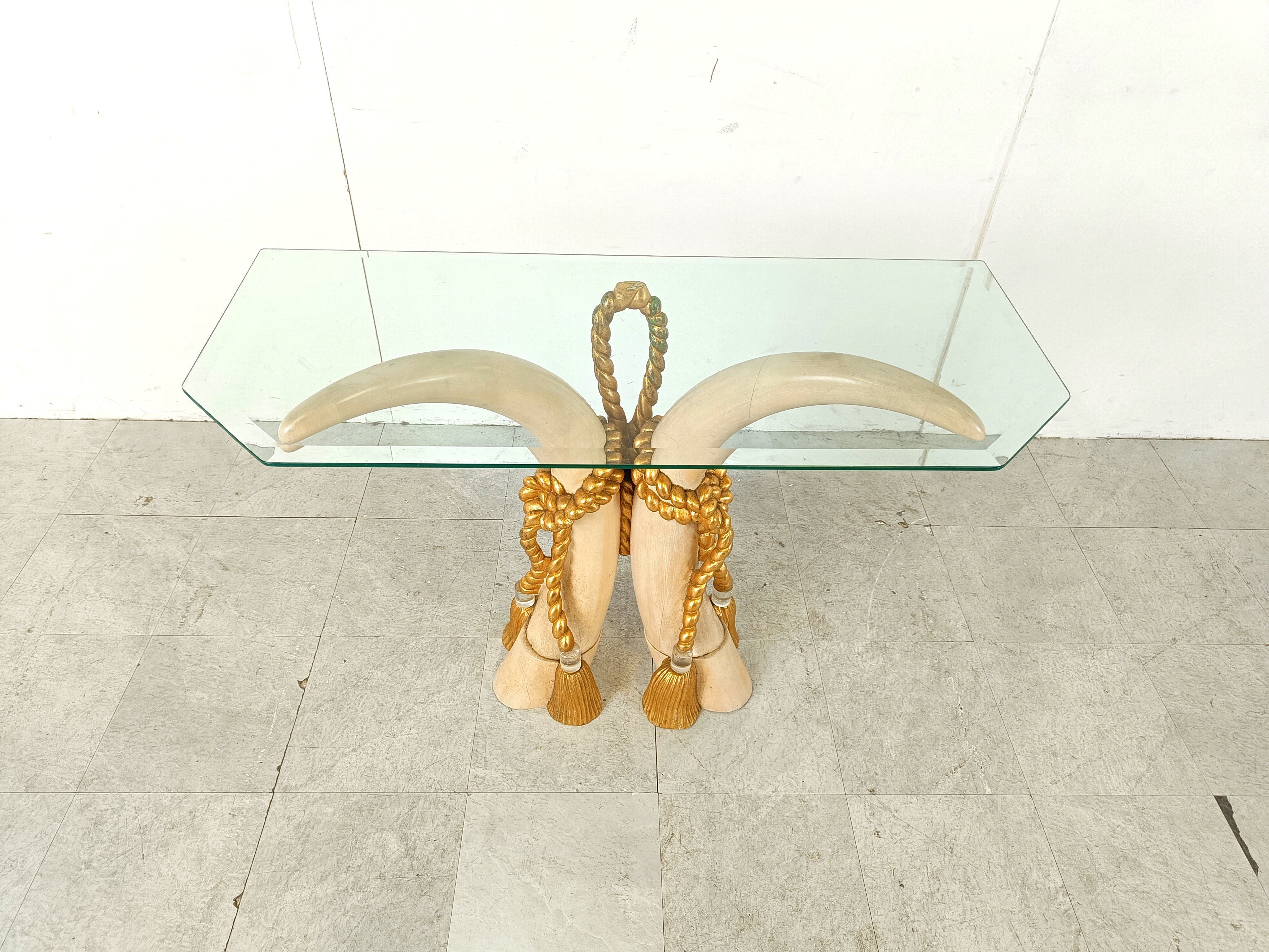 Vintage faux tusk console table, 1980s