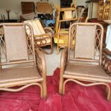 Pair of rattan chairs and caning 70s