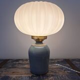 Table lamp in pastel blue and pleated opaline ceramic