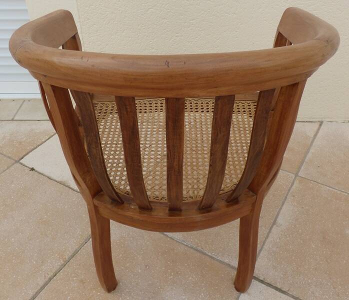 2 Colonial armchairs in natural solid wood with cane seats