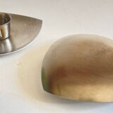 Vintage brushed metal geometric candle holders
