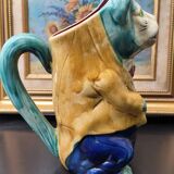 Zoomorphic pitcher - cat with a mandolin - barbotine