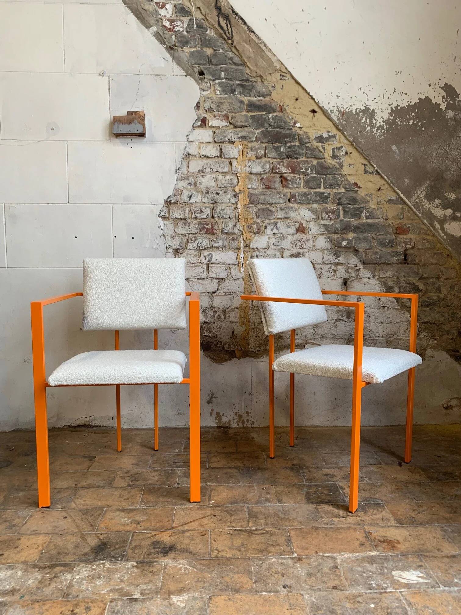 Postmodern orange armchair with bouclé wool fabric, 20th century