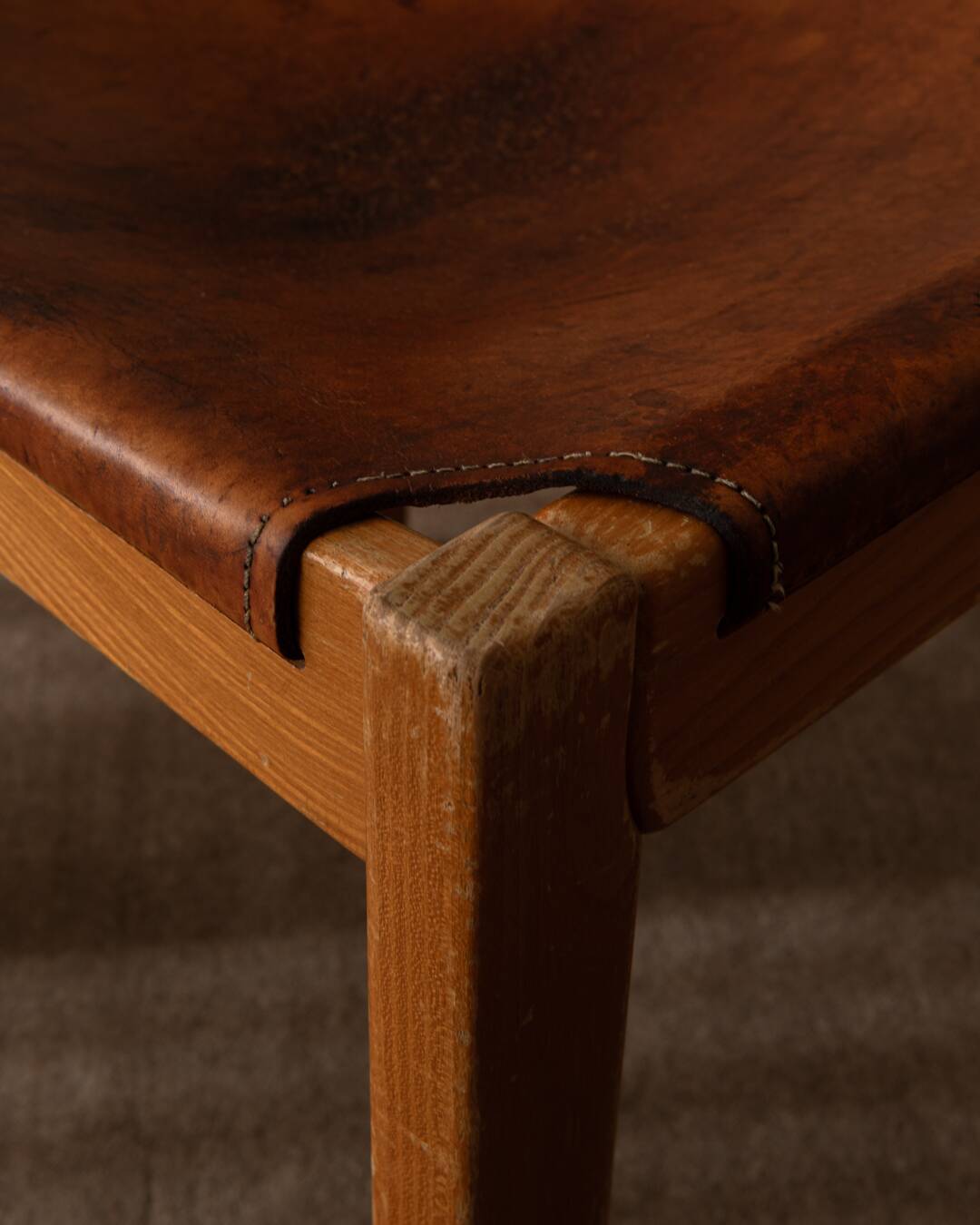 Vintage Maison Regain Pine & Cognac Leather Chair, France 1970s
