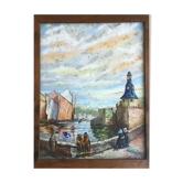 Painting Oil on Isorel Signed Landscape Breton Brittany Port Boat Character XX ème