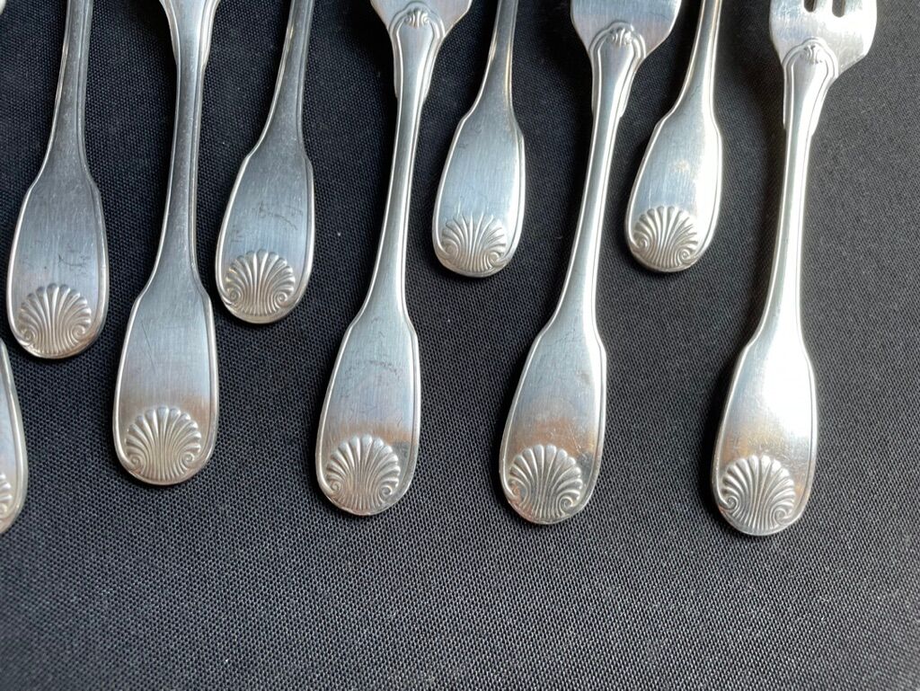 12 Christofle silver metal cake forks model Vendôme/Arcantia before 1983