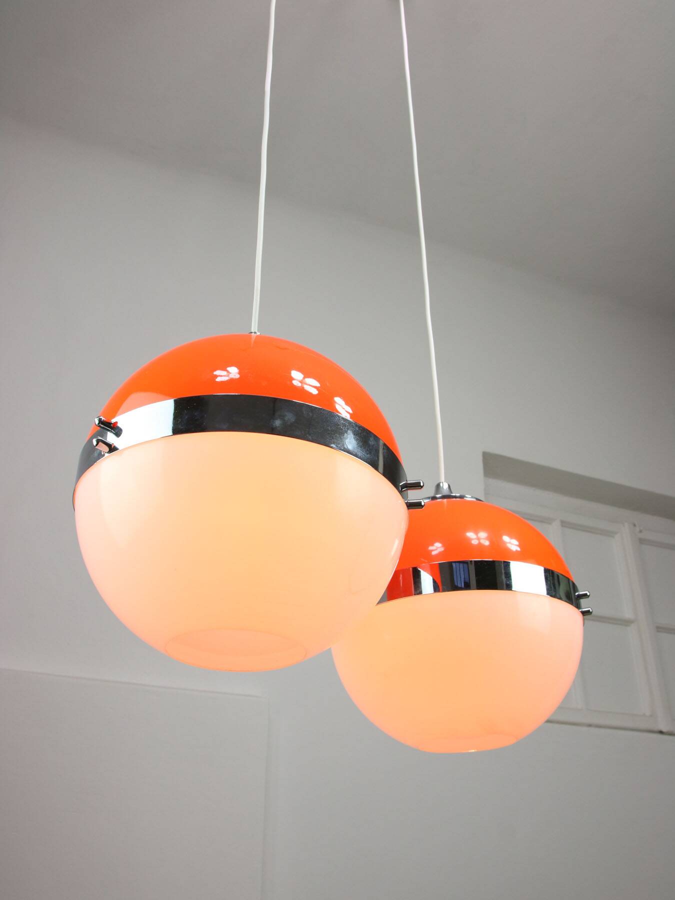 Space Age Italian Orange Pendant Lamps, Set of 2