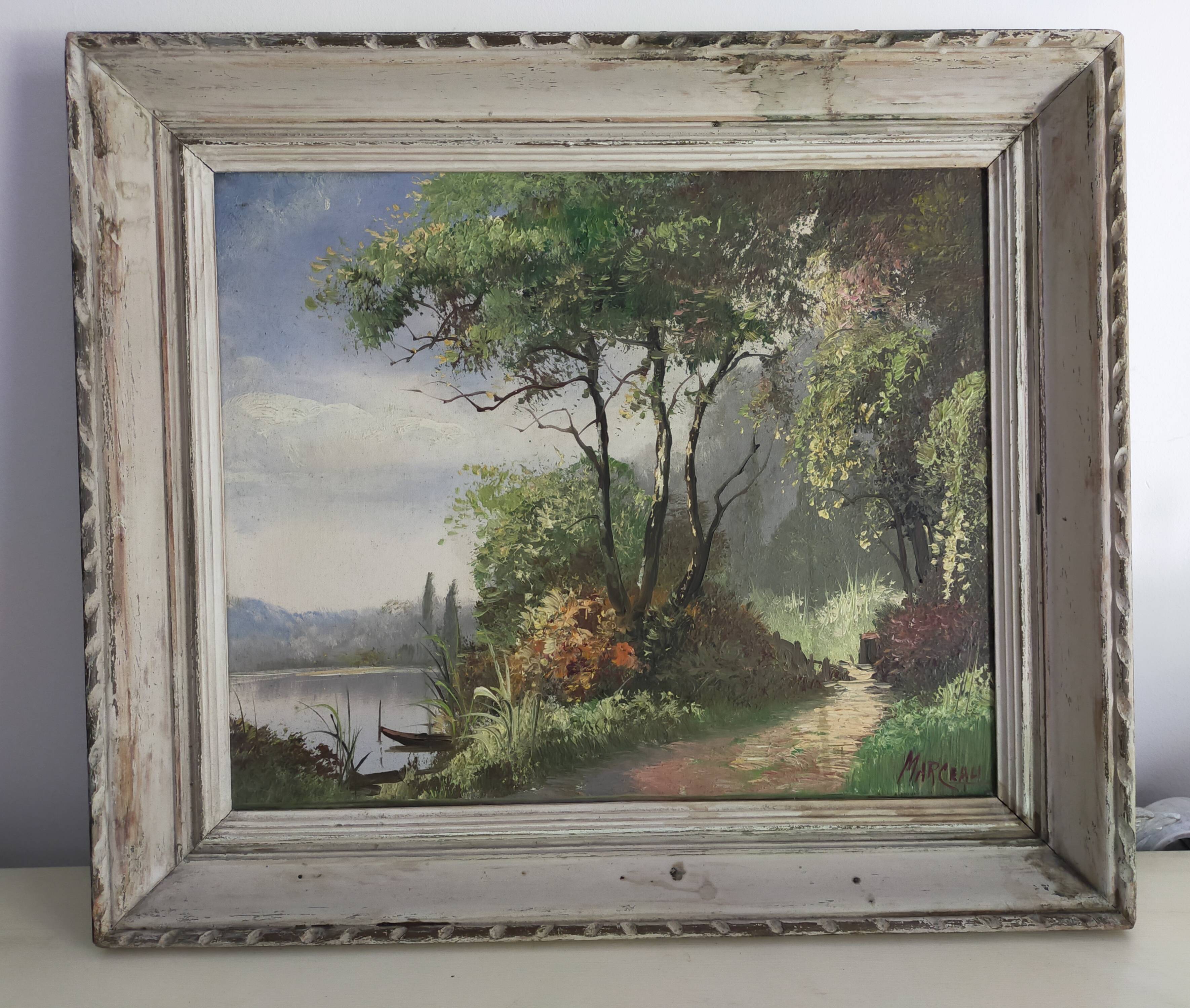 peinture à l'huile ancienne paysage signée Marceau peinture à l'huile encadrée