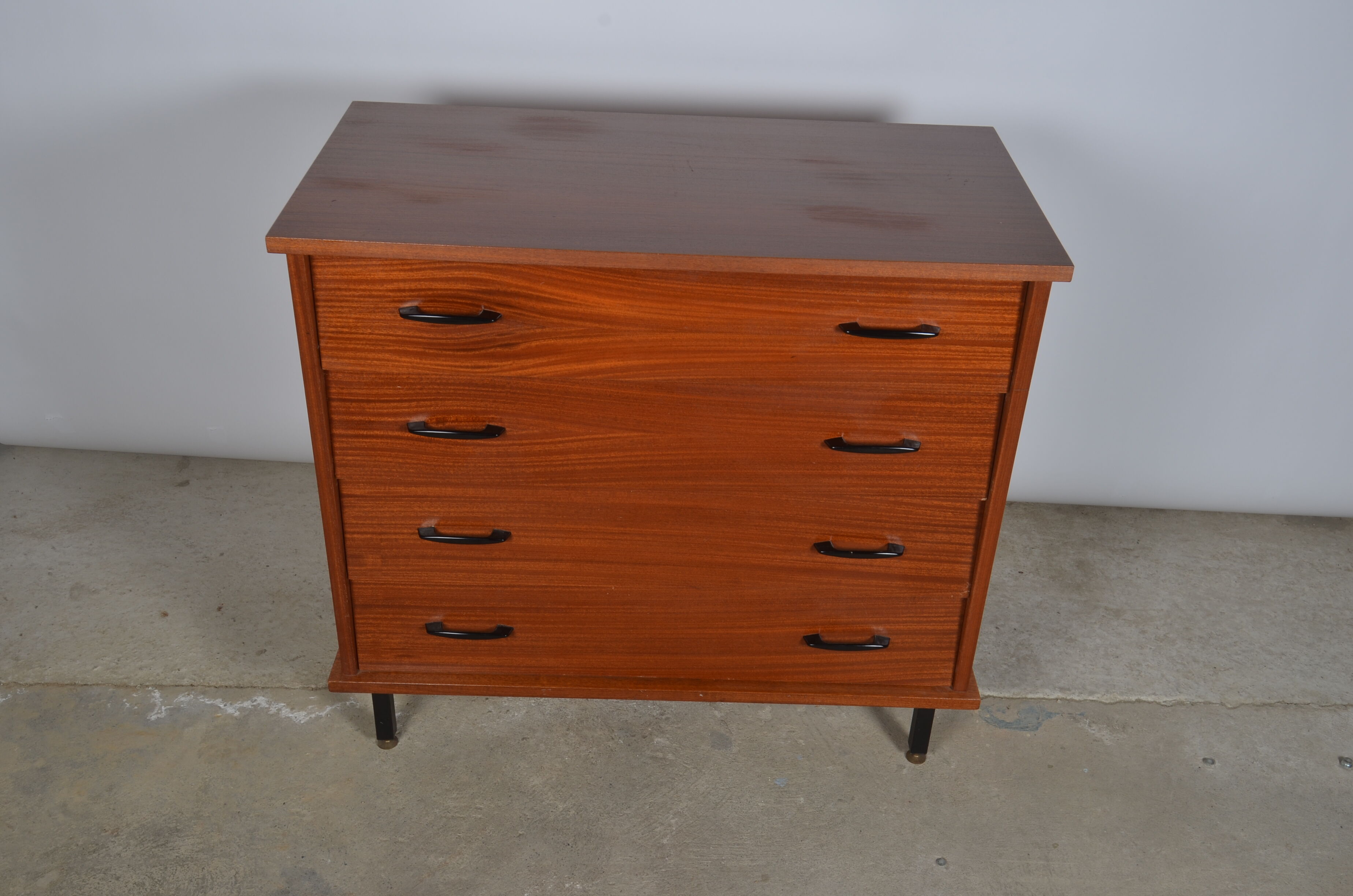 Teak chest of drawers and metal feet