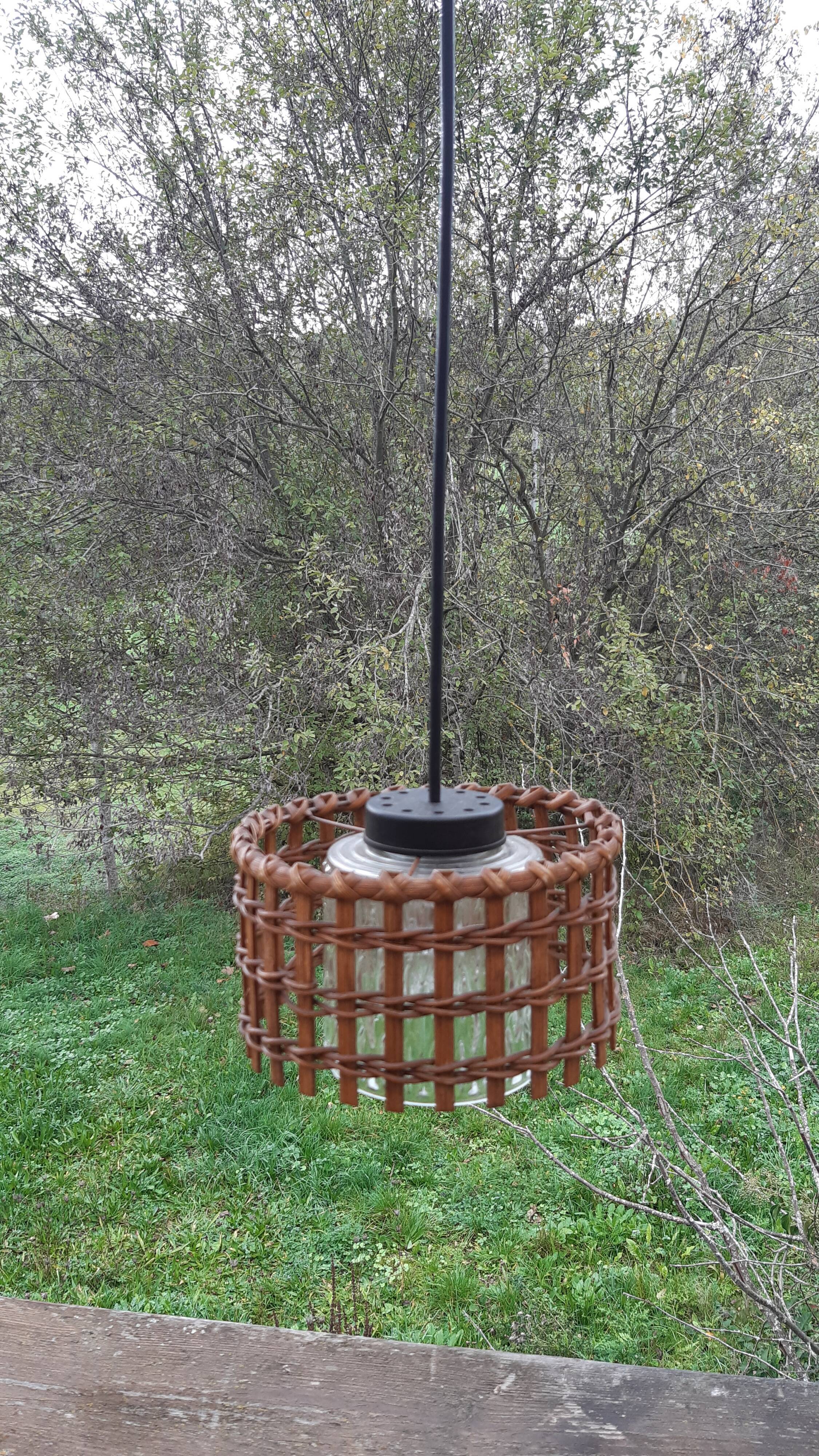 Chiseled glass and wicker suspension 1970