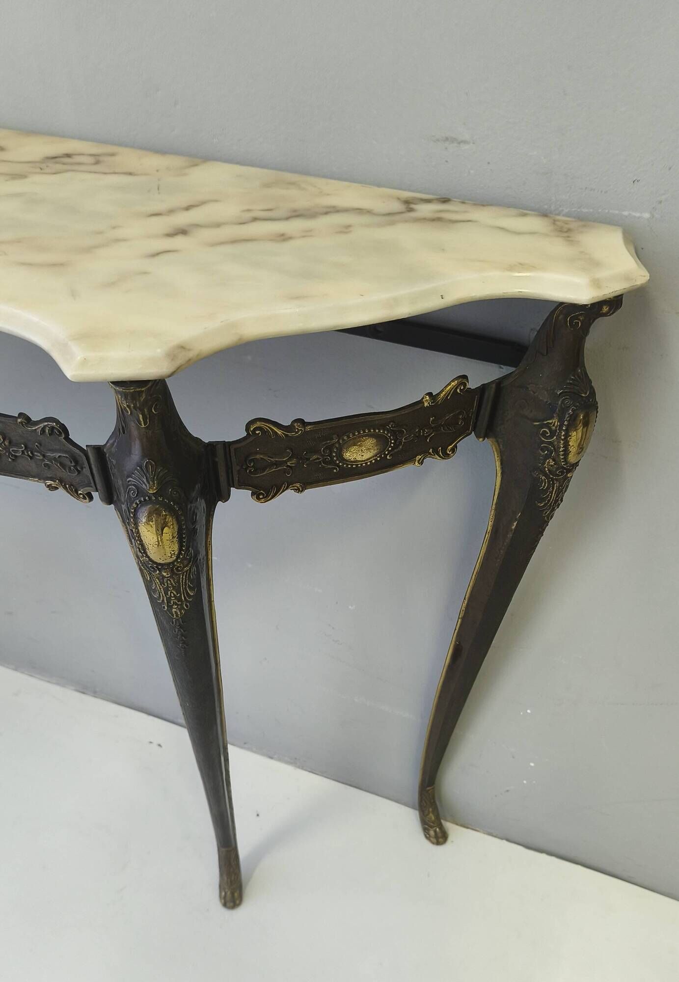 Vintage Bronze Console Table with a Portuguese Pink Marble Top