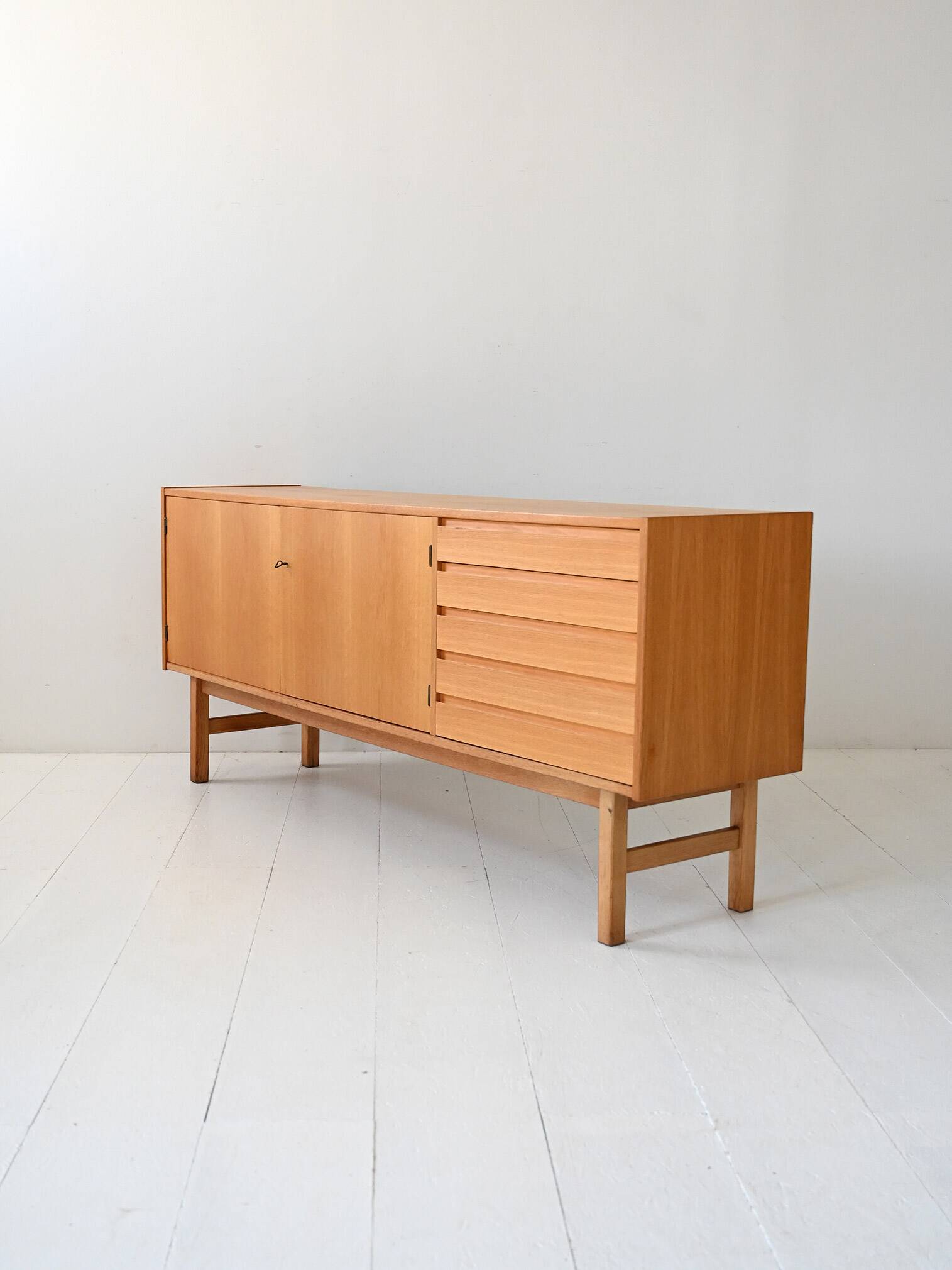 Vintage Scandinavian Oak Sideboard with Tile-Front Drawers