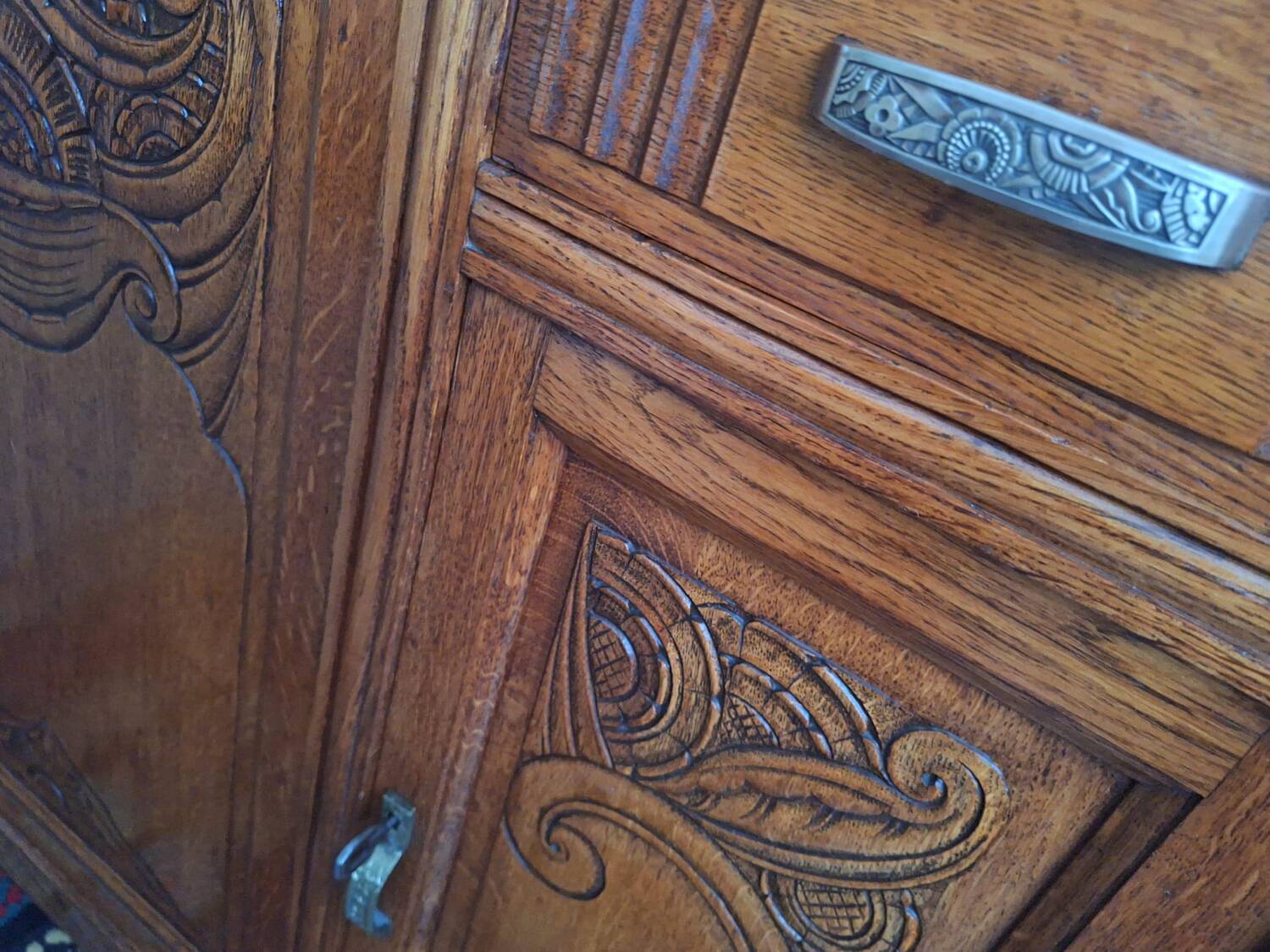Buffet art déco plateau marbre, meuble vaisselier ancien