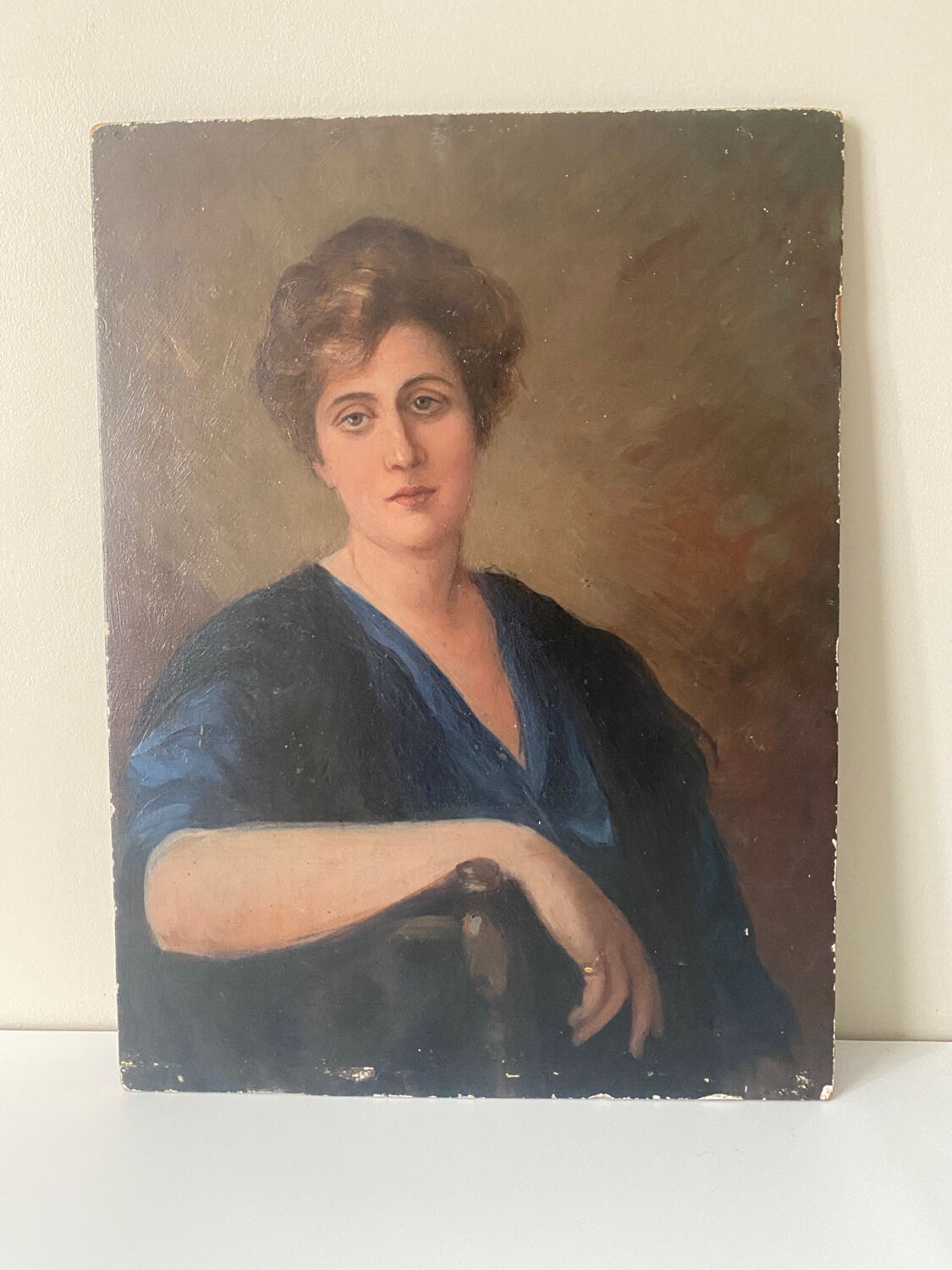 Portrait woman oil on wood