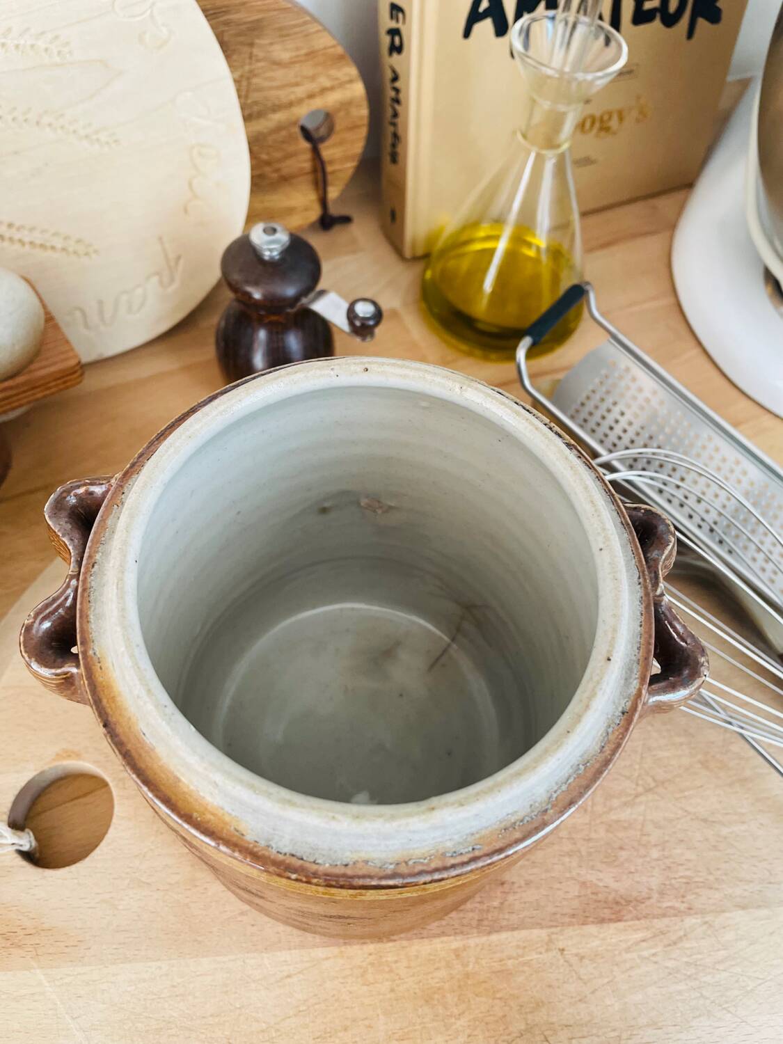 Pot ancien à graisse ou saloir en grès vernissé