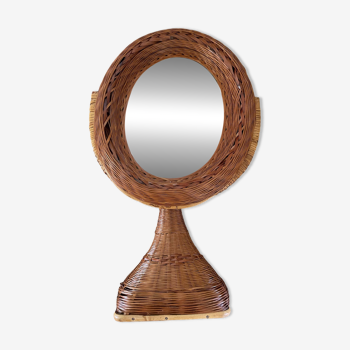 Miroir psyché de table en bambou et rotin