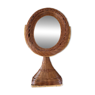 Psychedelic table mirror in bamboo and rattan