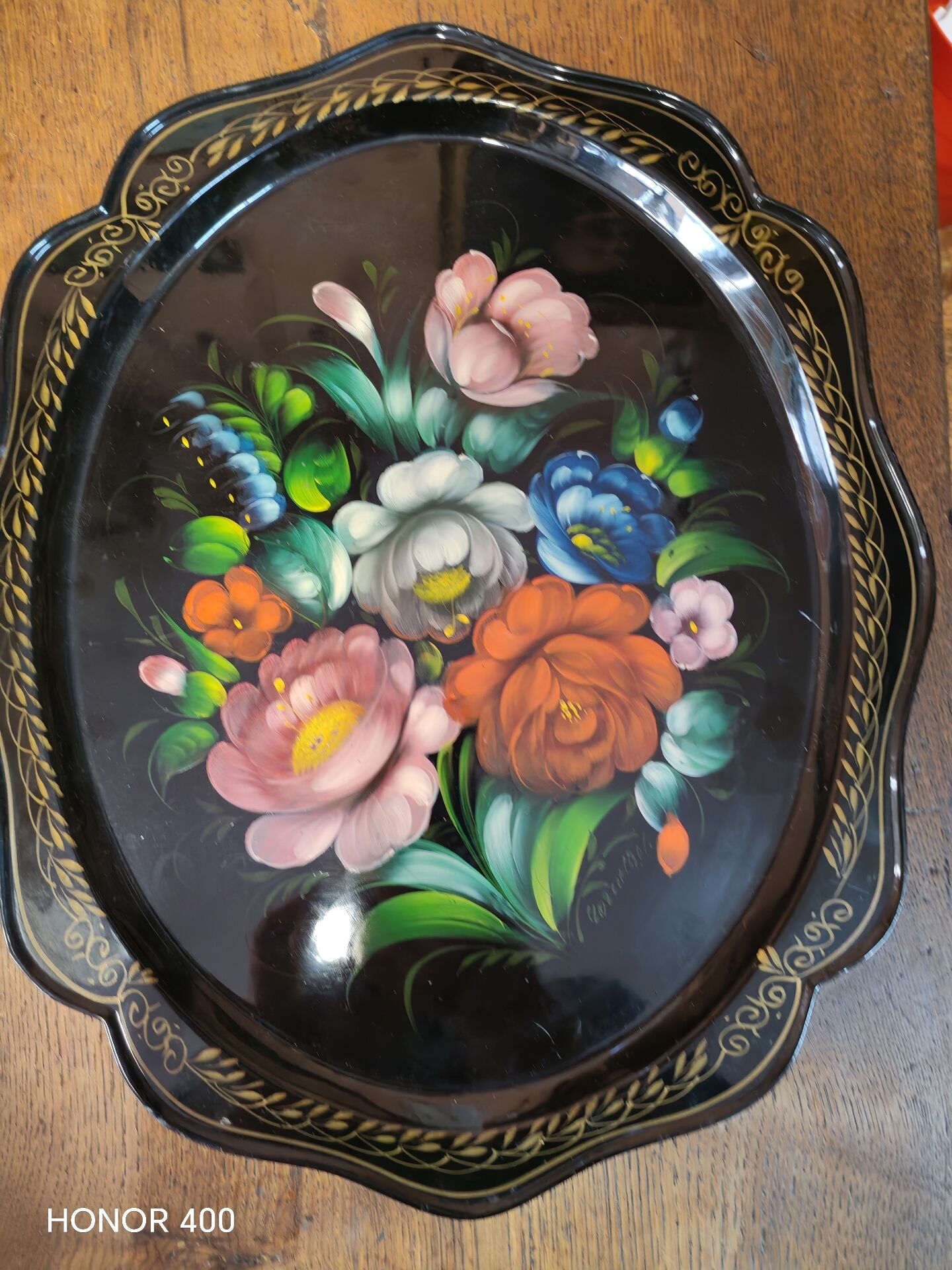 Hand-painted metal plate Russian art