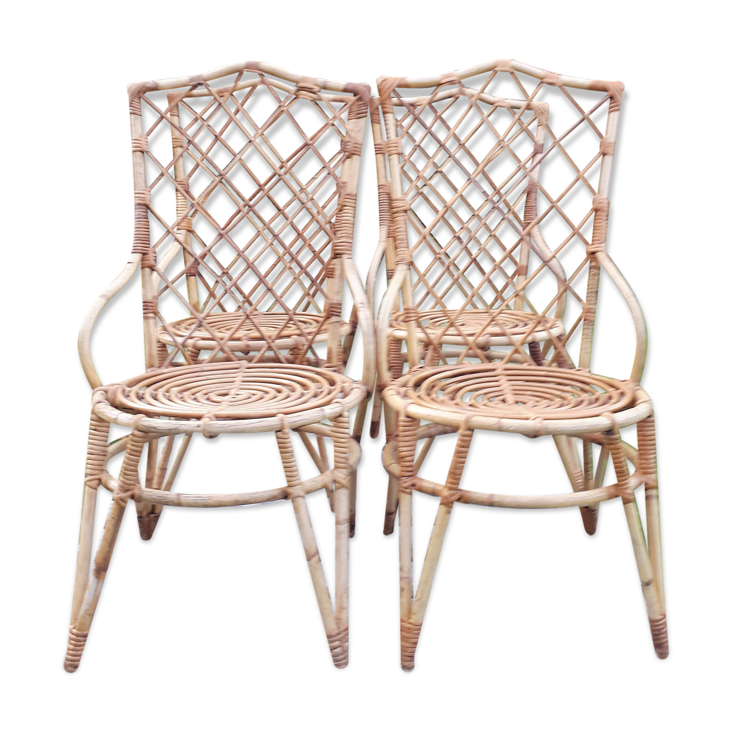 Set of 4 vintage rattan chairs