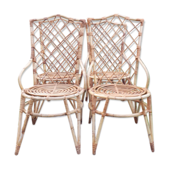 Set of 4 vintage rattan chairs
