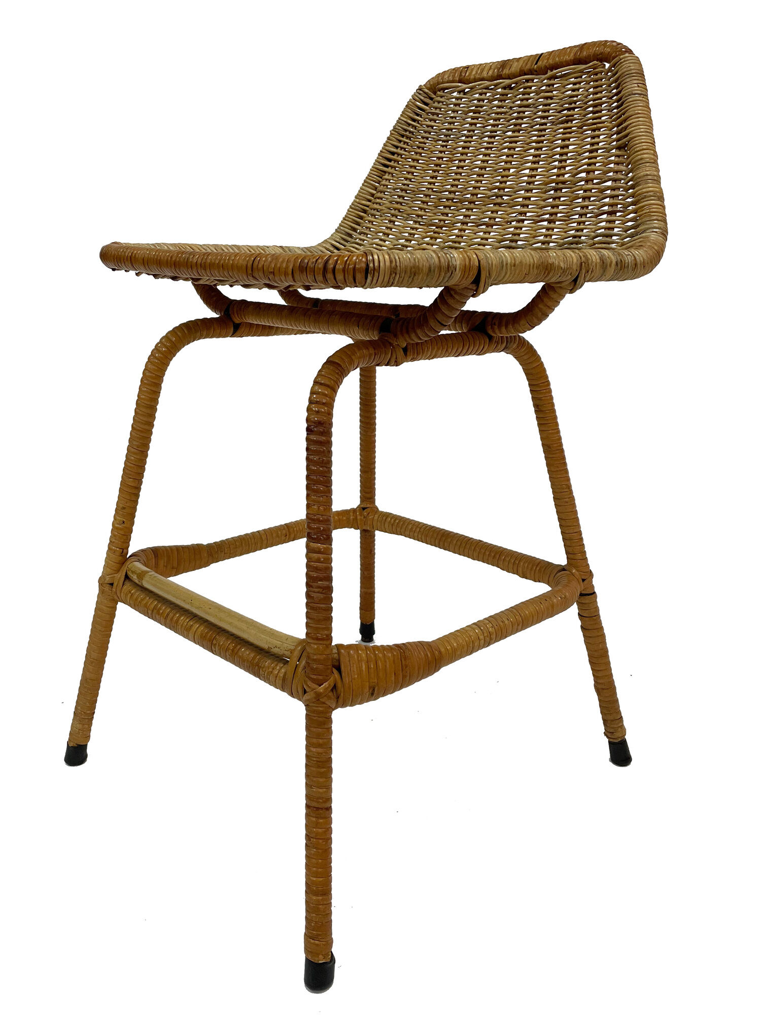 Suite of six vintage bar stools in rattan design Rohe 1960