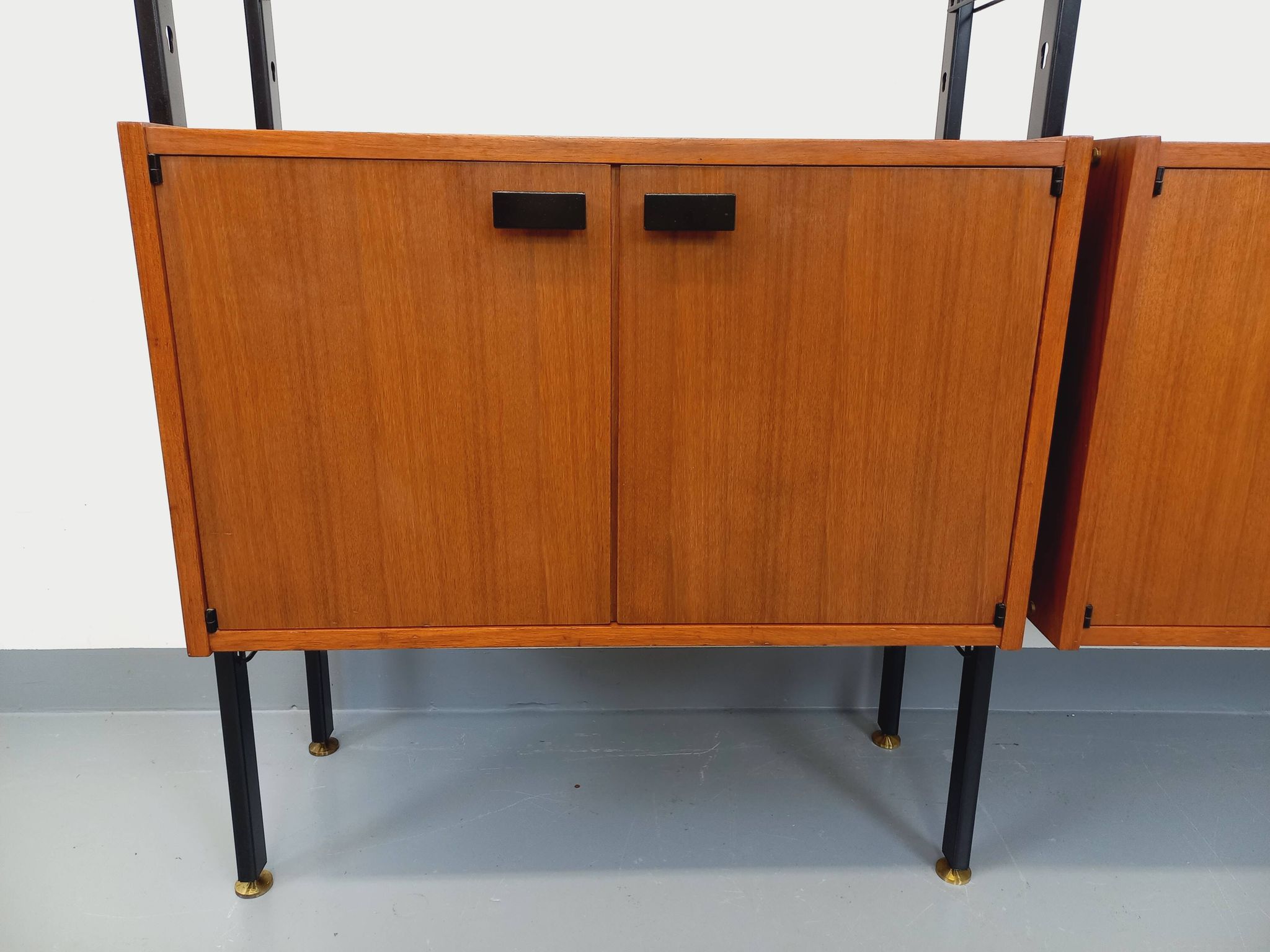 Vintage Italian double modular shelf bookcase in teak and metal