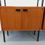 Vintage Italian double modular shelf bookcase in teak and metal