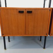 Vintage Italian double modular shelf bookcase in teak and metal