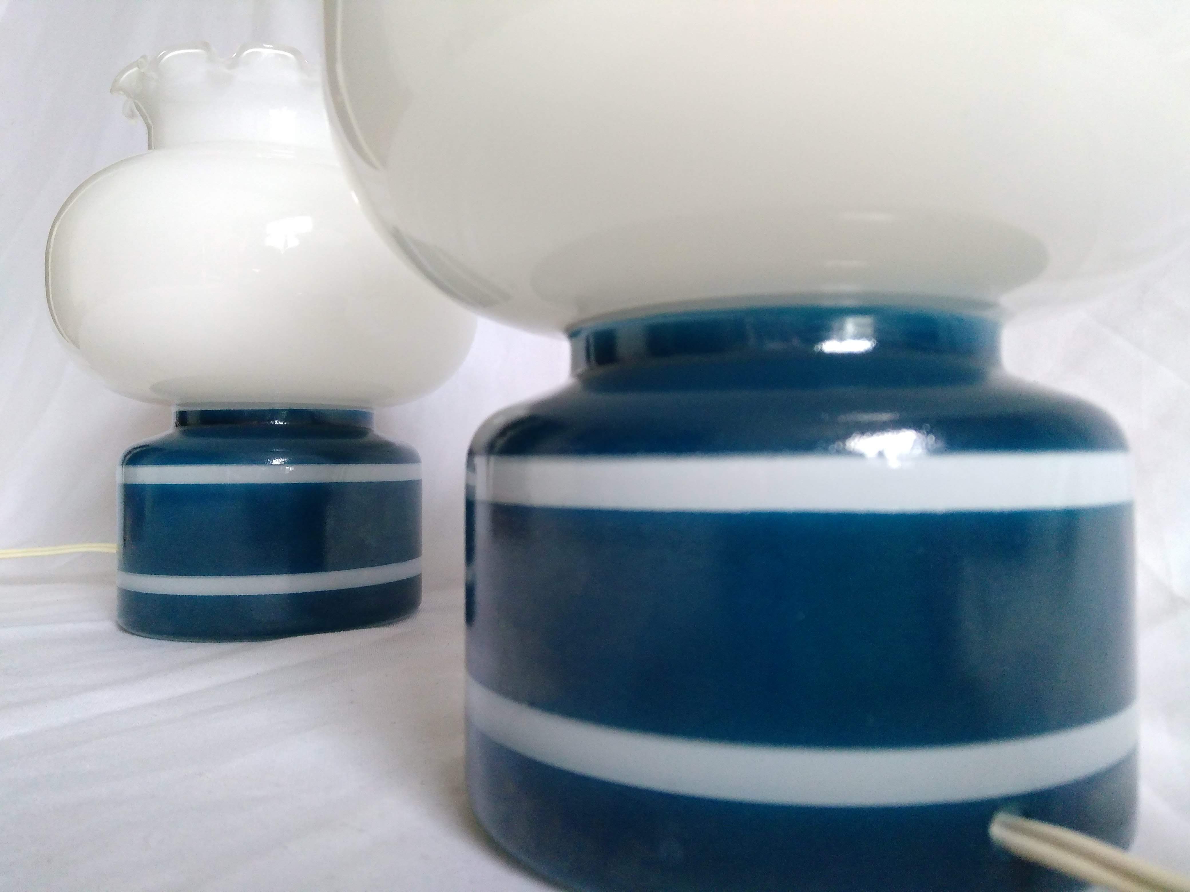 Pair of duck blue and white opaline lamps