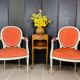 Pair of Louis XVI style medallion armchairs in orange velvet - circa 1950